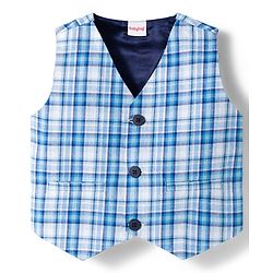 Babyhug Cotton Woven Full Sleeves T-Shirt with Yarn Dyed Checks Waistcoat & Trouser - Blue