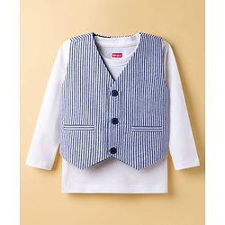 Babyhug Cotton Woven Full Sleeves Dog Printed Party T-Shirt & Trouser Set With Waistcoat - Blue