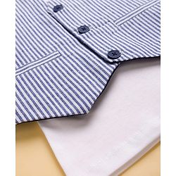 Babyhug Cotton Woven Full Sleeves Dog Printed Party T-Shirt & Trouser Set With Waistcoat - Blue