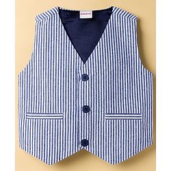 Babyhug Cotton Woven Full Sleeves Dog Printed Party T-Shirt & Trouser Set With Waistcoat - Blue