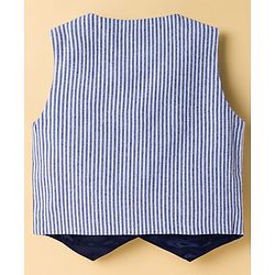 Babyhug Cotton Woven Full Sleeves Dog Printed Party T-Shirt & Trouser Set With Waistcoat - Blue