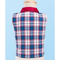 Babyhug Cotton Woven Full Sleeves Yarn Dyed Checks 3 Piece Party Suit With Bow & Waist Coat - Maroon