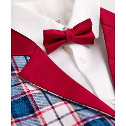 Babyhug Cotton Woven Full Sleeves Yarn Dyed Checks 3 Piece Party Suit With Bow & Waist Coat - Maroon