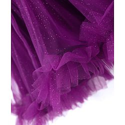 Babyhug Woven Sleeveless Fit & Flare Mesh Party Dress with Ruffles & Floral Applique - Purple