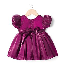 Babyhug Woven Half Sleeves Party Dress With Floral Corsage - Wine