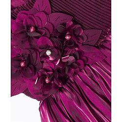 Babyhug Woven Half Sleeves Party Dress With Floral Corsage - Wine