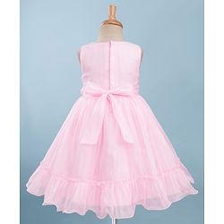 Babyhug Woven Sleeveless Party Dress With Floral Corsage - Pink