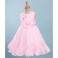 Babyhug Woven Sleeveless Party Dress With Floral Corsage - Pink