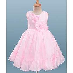 Babyhug Woven Sleeveless Party Dress With Floral Corsage - Pink