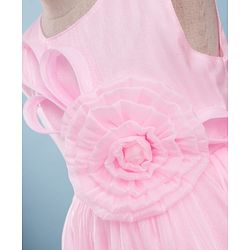 Babyhug Woven Sleeveless Party Dress With Floral Corsage - Pink