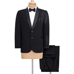 Babyhug Knit Full Sleeves Embellished 3 Piece Party Suit with Bow - Black