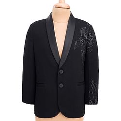 Babyhug Knit Full Sleeves Embellished 3 Piece Party Suit with Bow - Black