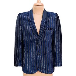 Babyhug Velour Knit Full Sleeves Shimmer 3 Piece Party Suit With Bow - Navy Blue & White