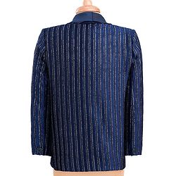 Babyhug Velour Knit Full Sleeves Shimmer 3 Piece Party Suit With Bow - Navy Blue & White