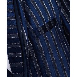 Babyhug Velour Knit Full Sleeves Shimmer 3 Piece Party Suit With Bow - Navy Blue & White