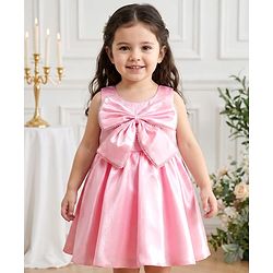 Babyhug Woven Sleeveless Party Dress with Bow Applique - Light Pink