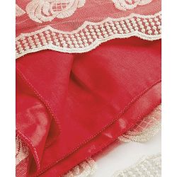 Babyhug Mesh Woven Sleeveless Party Dress With Floral Applique & Embroidery - Red