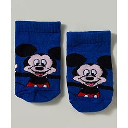 Cute Walk by Babyhug Disney Knitted Ankle Length Anti Bacterial Socks With Mickey Mouse and Friends Graphic Pack of 3 - Yellow & Blue