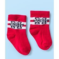Cute Walk by Babyhug Disney Knit Ankle Length Antibacterial Socks with Mickey Mouse and Friends Graphic Pack of 5 - Navy Blue Red & White