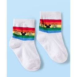 Cute Walk by Babyhug Disney Knit Ankle Length Antibacterial Socks with Mickey Mouse and Friends Graphic Pack of 5 - Navy Blue Red & White