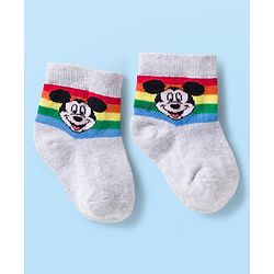 Cute Walk by Babyhug Disney Knit Ankle Length Antibacterial Socks with Mickey Mouse and Friends Graphic Pack of 5 - Navy Blue Red & White