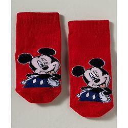 Cute Walk by Babyhug Disney Knit Ankle Length Antibacterial Socks with Mickey Mouse Graphic Pack of 3 - Dark Green Red & Navy Blue