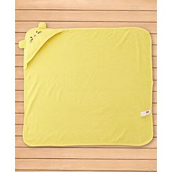 Babyhug Cotton Terry Knit Hooded Towel with Ear Applique Heart Print & Embroidery L 74 x B 69 cm - Yellow
