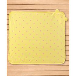 Babyhug Cotton Terry Knit Hooded Towel with Ear Applique Heart Print & Embroidery L 74 x B 69 cm - Yellow