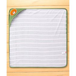 Babyhug Cotton Terry Knit Hooded Towel with Bear Patch Detailing & Stripes L 76 x B 74 cm - Green