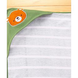 Babyhug Cotton Terry Knit Hooded Towel with Bear Patch Detailing & Stripes L 76 x B 74 cm - Green