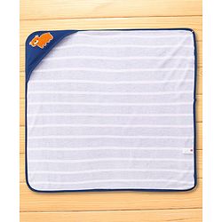 Babyhug Cotton Terry Knit Hooded Towel with Bear Patch Detailing & Stripes L 76 x B 76 cm - Navy Blue