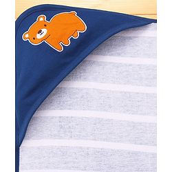 Babyhug Cotton Terry Knit Hooded Towel with Bear Patch Detailing & Stripes L 76 x B 76 cm - Navy Blue
