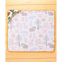 Babyhug Cotton Terry Knit Hooded Towel with Jungle Theme Print L 75 x B 74 cm - White