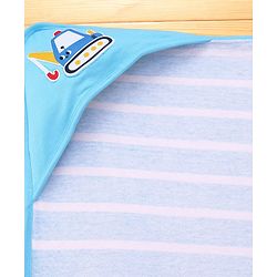 Babyhug Cotton Terry Knit Hooded Towel with Crane Patch Detailing & Stripes L 74 x B 74 cm - Light Blue