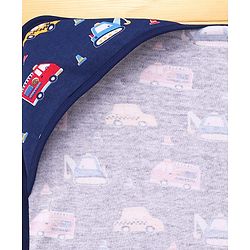Babyhug Cotton Terry Knit Hooded Towel with Vehicle Print L 75 x B 73 cm - Navy Blue