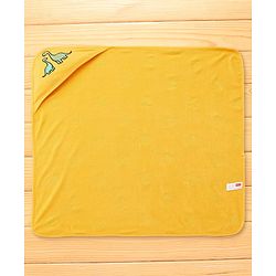 Babyhug Cotton Terry Knit Hooded Towel with Star Print & Dino Embroidery L 73 x B 71 cm - Yellow