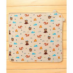 Babyhug Cotton Terry Knit Hooded Towel with Ear Applique & Animal Print L 75 x B 74 cm - Cream