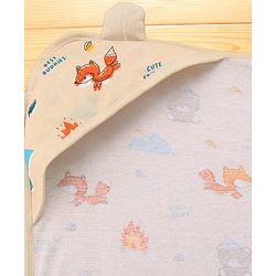 Babyhug Cotton Terry Knit Hooded Towel with Ear Applique & Animal Print L 75 x B 74 cm - Cream