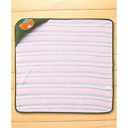 Babyhug Cotton Terry Knit Hooded Towel with Bear Patch Detailing & Stripes L 77 x B 75 cm - Green