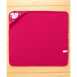 Babyhug Cotton Terry Knit Hooded Towel with Polka Dot Print & Duck Embroidery L 75 x B 73 cm - Dark Pink