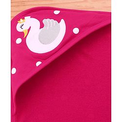 Babyhug Cotton Terry Knit Hooded Towel with Polka Dot Print & Duck Embroidery L 75 x B 73 cm - Dark Pink