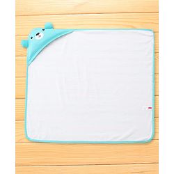 Babyhug Cotton Terry Knit Hooded Towel with Ear Applique Stripes & Embroidery L 75 x B 71 cm - Light Blue