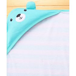 Babyhug Cotton Terry Knit Hooded Towel with Ear Applique Stripes & Embroidery L 75 x B 71 cm - Light Blue