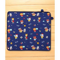 Babyhug Cotton Terry Knit Hooded Towel with Ear Applique & Animal Print L 75 x B 74 cm - Navy Blue