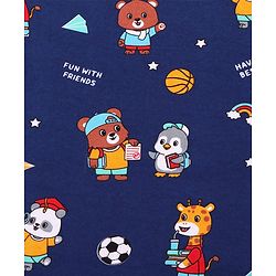 Babyhug Cotton Terry Knit Hooded Towel with Ear Applique & Animal Print L 75 x B 74 cm - Navy Blue