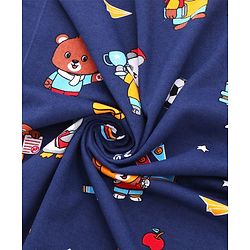 Babyhug Cotton Terry Knit Hooded Towel with Ear Applique & Animal Print L 75 x B 74 cm - Navy Blue