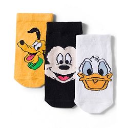 Cute Walk by Babyhug Disney Knit Ankle Length Antibacterial Socks With Mickey Mouse and Friends Graphic Pack of 3 - Yellow & Black