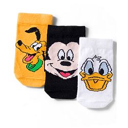 Cute Walk by Babyhug Disney Knit Ankle Length Antibacterial Socks With Mickey Mouse and Friends Graphic Pack of 3 - Yellow & Black