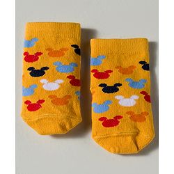 Cute Walk by Babyhug Disney Knit Ankle Length Antibacterial Socks with Mickey Mouse Graphic Pack of 3 - Red Yellow & White