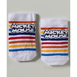 Cute Walk by Babyhug Disney Knit Ankle Length Antibacterial Socks with Mickey Mouse Graphic Pack of 3 - Red Yellow & White